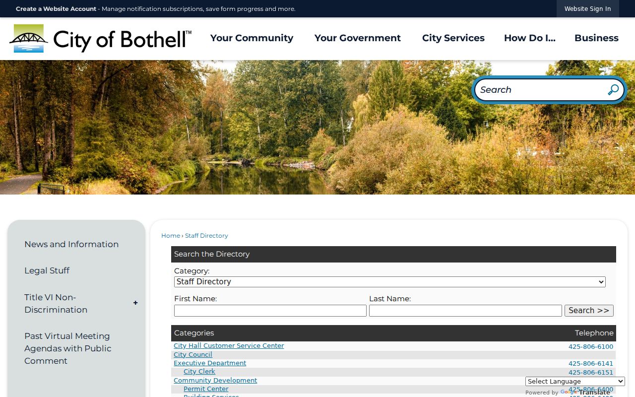 Bothell people directories city staff search controls