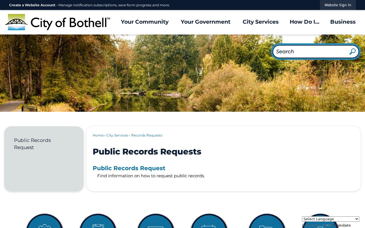 Bothell public records request entry page