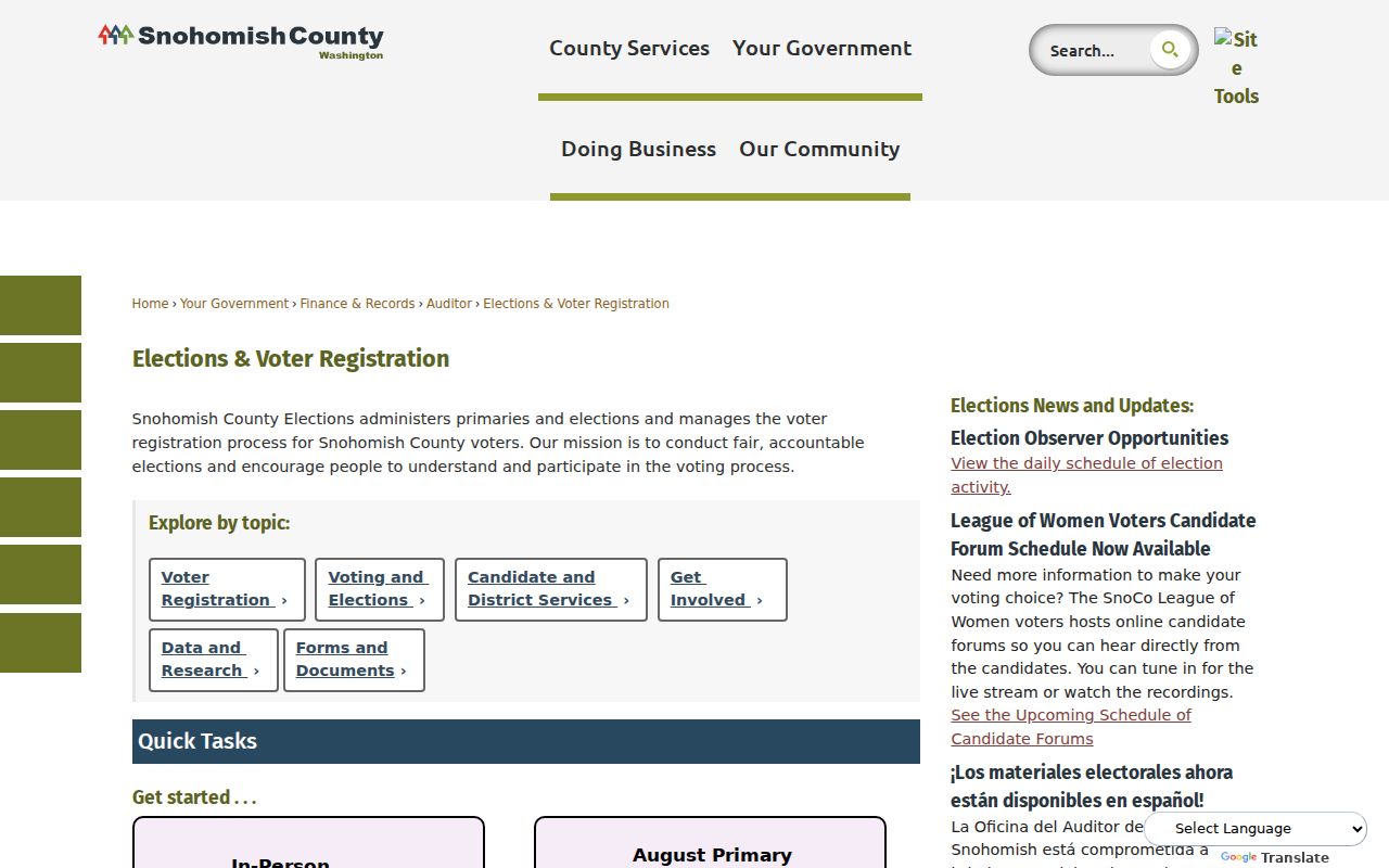 Bothell voter registration records at Snohomish County Elections